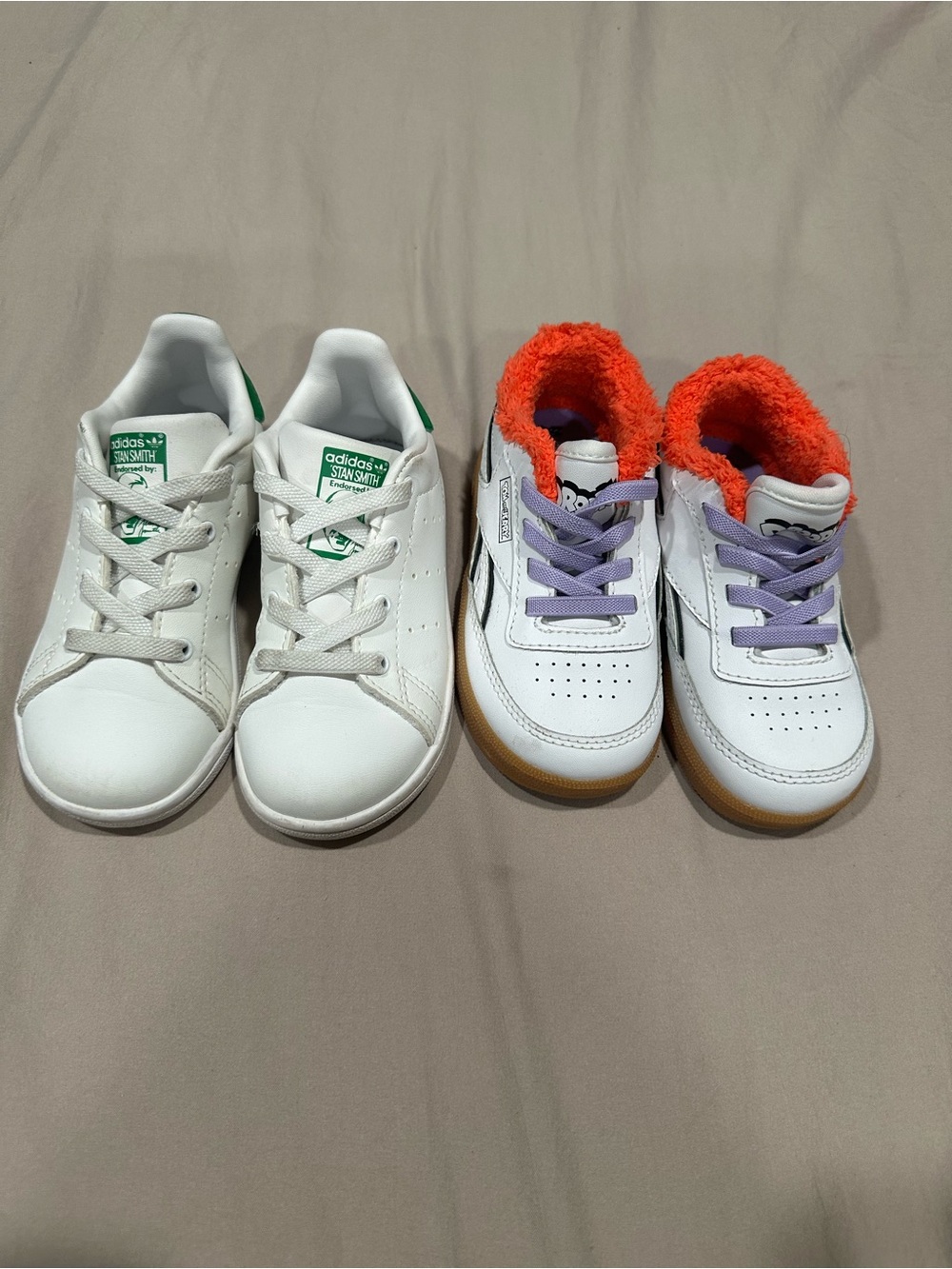 adidas Kids White Sneakers with Green Heel Patch